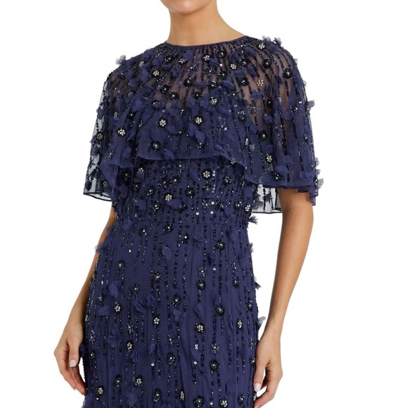 Mac Duggal Dress 93653 Embellished Illusion Cape Sleeve Trumpet Gown Size 14 - Picture 2 of 8